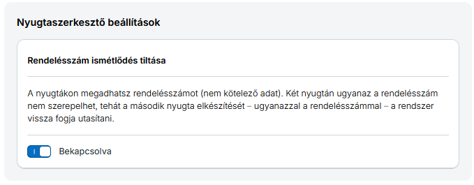 Rendelésszám ismétlődésének tiltása – Nyugtaszerkesztő beállítások